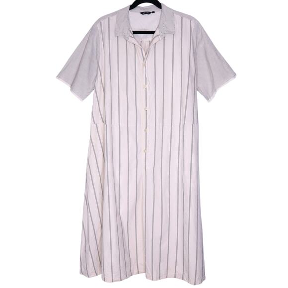 PAS DE CALAIS Skipper Shirtdress Blush Striped Short Sleeve Lagenlook Women's 40 - Picture 1 of 16